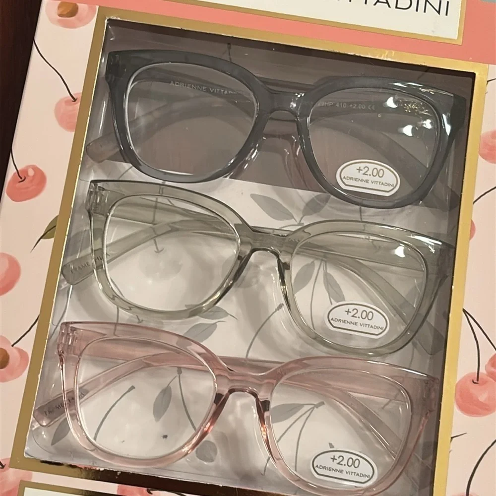 Brand New Adrienne Vittadini Set 3 Pairs of Pastel Premium Reading Glasses +2.00